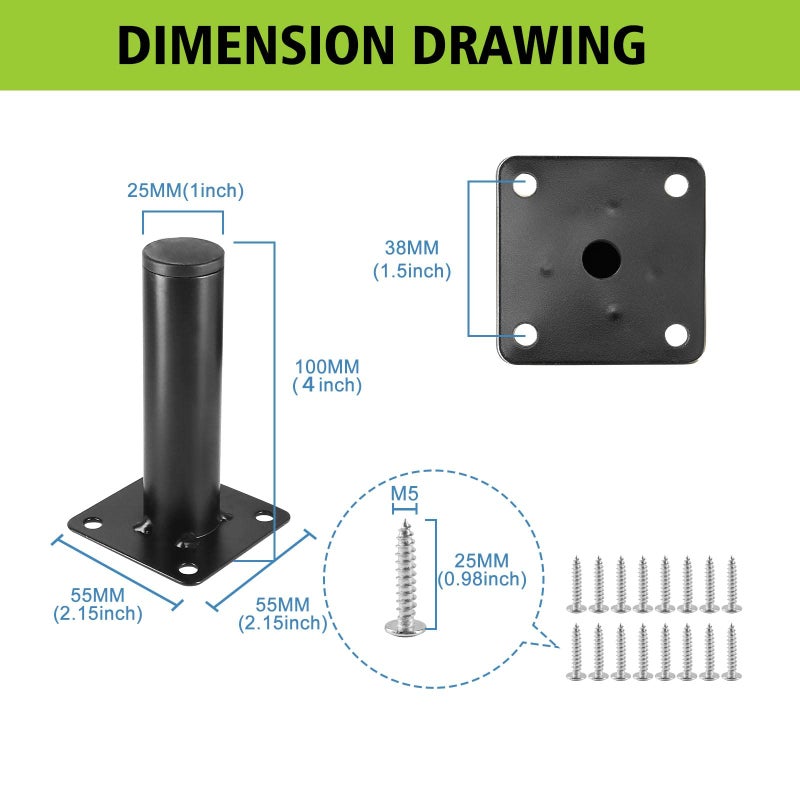 Masendelk Black Furniture Legs 4 Inch / 100mm, 4pcs Modern Sofa Legs Cabinet Replacement Legs, Heavy Duty Metal Legs with Mounting Screw for DIY Furniture Couch TV Cabinet Dresser Desk Risers - Image 4